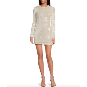 Gianni Bini Ruby Sequin Mini Dress Long Sleeve Cream Party Cocktail Small NWT thumbnail 3