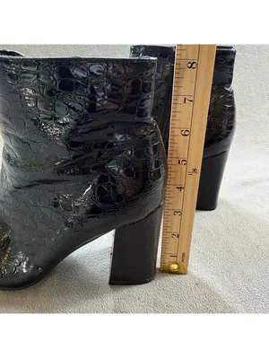Black Faux Crocodile Embossed Pointed Toe Stiletto Ankle Boots Zip High Heel thumbnail 7