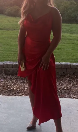 Red Mini/Midi Silk Dress Size M thumbnail 2