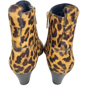 Franco Sarto Leopard Calf Hair Ankle Boots Womens 7 Tan Pointed‎ Toe Block Heel thumbnail 5