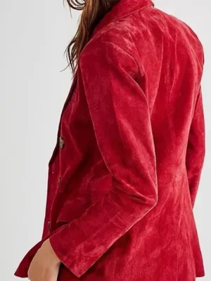 NWT BlankNYC Suede 100% Leather Double Breasted Blazer S Stolen Kiss Red thumbnail 3