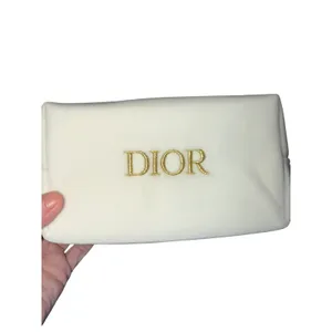 Dior Parfums White Velvet Cosmetic‎ Pouch Gold Embroidered Logo Makeup Bag Boxed thumbnail 2