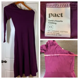 Pact One Shoulder Midi Dress‎ XS Purple Organic Cotton Stretch Long Sleeve thumbnail 2