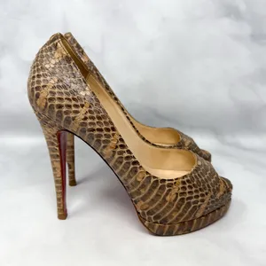 Christian Louboutin Altadama 140 Watersnake Open Toe Platform Heels Brown 38 thumbnail 2
