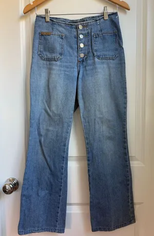 Vintage Hot And The Gang Size 5 Blue Denim Made in USA Flare Jeans Button Fly‎ thumbnail 1