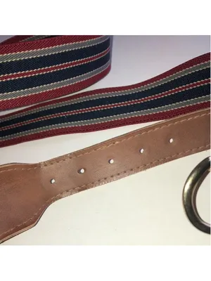 Striped Canvas Belt with Leather Accents - Red, Navy, Cream thumbnail 5