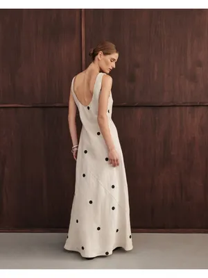NWT DISSH Beverly in Natural Spot Linen Scoop Back Sleeveless Maxi Dress US 6 thumbnail 5