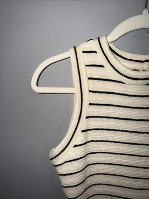 Amanda Uprichard Cream & Black Striped Sleeveless Knit Dress thumbnail 6