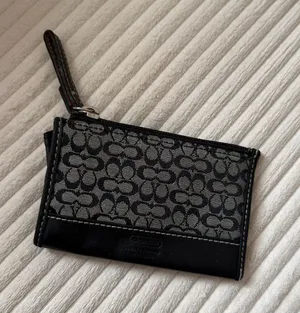 Coach Black Leather Coin Pouch with Silver Chain thumbnail 1