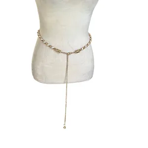 Gold & White Spiral Waist Chain Belt With Dangling Charm & Adjustable Clasp W27 thumbnail 5