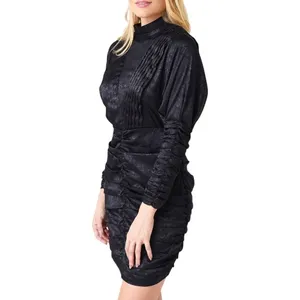 Tuckernuck Dress Hunter Bell Black Jacquard Ruched Mock Neck Mini Dress Size 2 thumbnail 11