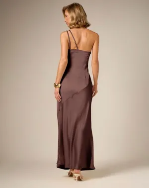 SheIn Long brown silky wedding guest dress thumbnail 2