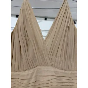 Zara Womens Champagne Floral Lace Maxi Dress Pleated V-Neck Bow Back Formal Gown thumbnail 15