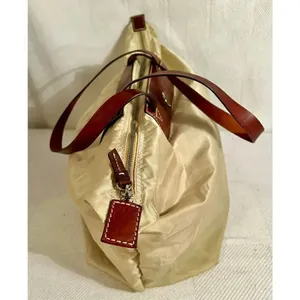 Dooney & Bourke Beige Nylon W/ Brown Leather Strap Zip Top Travel Bag thumbnail 6