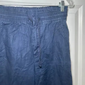 Gap Navy Blue Linen Blend Wide Leg Smocked Waist Drawstring Pants Womens Size 0 thumbnail 2