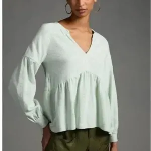 PILCRO Anthropologie Split Neck Mint Terrycloth Babydoll Top Size L‎ thumbnail 2
