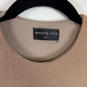White Fox Ribbed High Neck‎ Long Sleeve Bodysuit in Tan Size Medium thumbnail 2