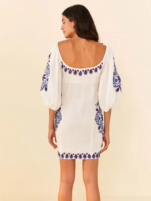 FARM Rio Off-White Navy Embroidery Mini Dress S thumbnail 7