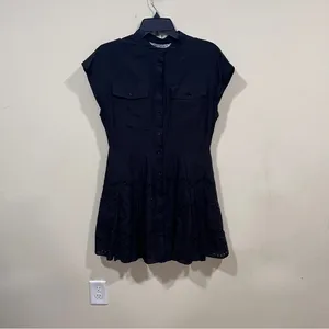 Zara Compare MINI DRESS M black EUC Black Mini Dress Eyelet Detail thumbnail 3