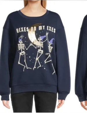 NWOT Wound Up Junior’s Hexes On My Exes Skeleton Halloween Crewneck Sweatshirt M thumbnail 1