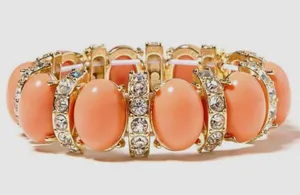 NWT J crew coral stone bracelet with rhinestone spacers thumbnail 1