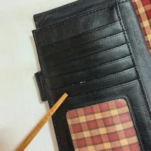 Dockers Black Leather Tri-Fold Continental Wallet Plaid Lining Checkbook Holder thumbnail 9