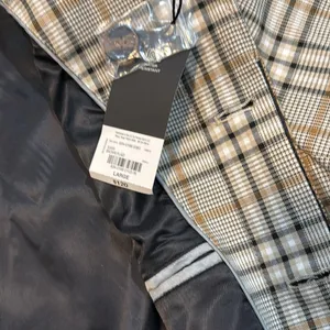 J. Ferrar Brown/White/Black Plaid Trench Coat Size L NWT thumbnail 5