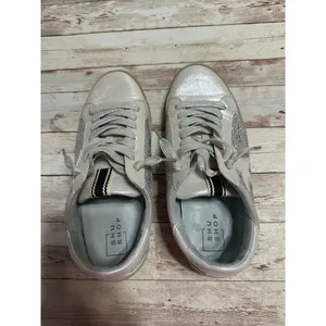 Shu Shop Paula Sneakers Women's Size 6.5 Ice Silver Rhinestone Bling Lace Up thumbnail 4