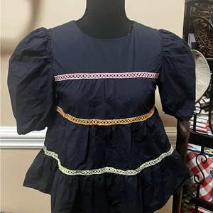 English Factory Navy Top with Multicolor Accents thumbnail 4