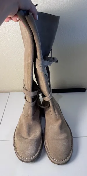 Kate Spade New York Suede Tall Wrap Boots Women 9.5 Leather Flat Crepe Sole Boho thumbnail 1