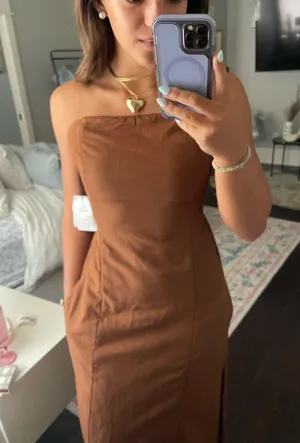 Japna Jasper sleeveless dress with tie-able back camel color thumbnail 5