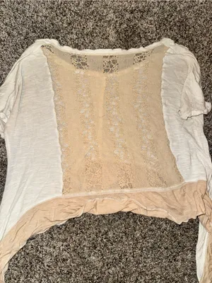 Women’s Two-Tone White and Beige Layered Short-Sleeve Top thumbnail 2