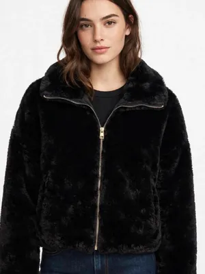 Zara Black Teddy Zip-Front Jacket thumbnail 1