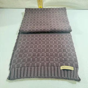 Columbia Knit Scarf Purple Textured Waffle Basketweave Winter Muffler Logo Patch thumbnail 1