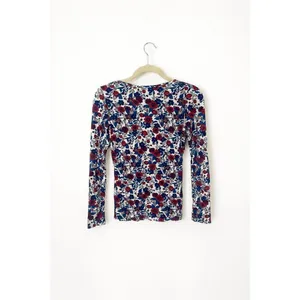 Tezenis Women’s Small Floral Long Sleeve Top Red Blue White Stretch Scoop Neck thumbnail 4