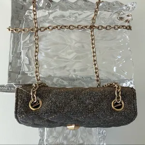 LONG CHAIN CROSSBODY GOLD GLITTER SHOULDER BAG Purse Evening Occasion Bag thumbnail 4