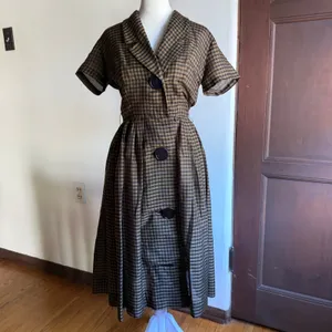 50s Vintage NEUSTETERS Brown and black gingham Shirtwaist dress Small thumbnail 5
