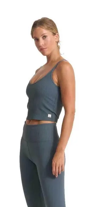 Vuori Blue ribbed cropped skinny strap tank top thumbnail 1