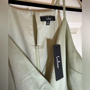 NWT Lulus What a Stunner Sage‎ Green Satin Asymmetrical Mini Dress, Medium thumbnail 7
