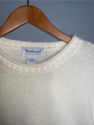 Westbound Women's Cream Cotton Crewneck Sweater Medium thumbnail 3