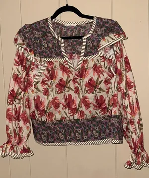 entro Multicolor Floral Ruffle Peasant Blouse - Red & Purple thumbnail 1