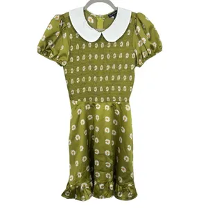 Smak Parlour Modcloth Retro Green Daisy Smocked Mini‎ Dress Peter Pan Collar NWT thumbnail 2