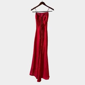 Vintage Y2K Red Satin Lace Up Slip Maxi Dress Size 5/6 Coquette Y2K‎ Glam thumbnail 8
