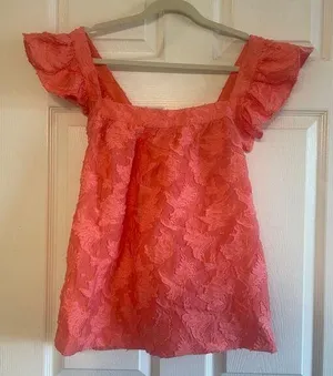 By Anthropologie Amber Tank Top Coral Ruffle Criss-Cross Straps Textured size XL thumbnail 1