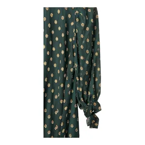 Calvin Klein Shift Dress Women 4 Green Gold Metallic Dot Long‎ Sleeve Tie Cuff thumbnail 4
