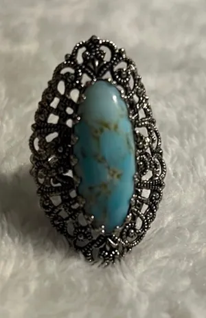 Western Germany Turquoise Colored Filigree Ring Blue thumbnail 1