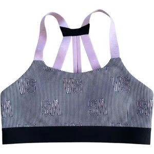 Victoria Sport Strappy Racerback Sports Bra Black White Striped Logo Pink Small thumbnail 4