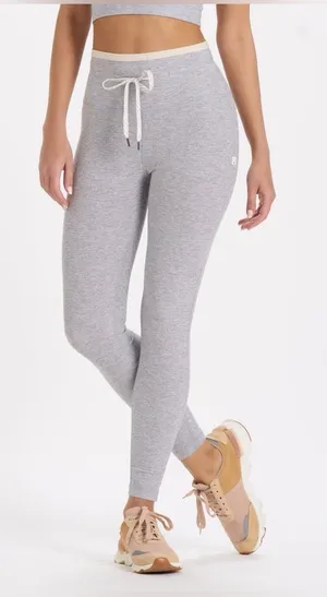 Vuori Light Heather Cream Grey Vibe Elevation Drawstring Leggings VW452 Small thumbnail 1