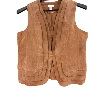 Chicos Brown Genuine Suede Vest Sz 2/L Boho Coastal Cowgirl Y2K Pleated Western thumbnail 2