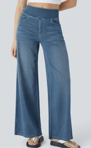 Halara Flex Blue High Waisted Baggy Wide Leg Jeans NWT L Reg thumbnail 1
